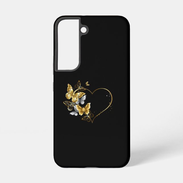 Heart with Golden Butterflies Samsung Galaxy S22 Case (Back)