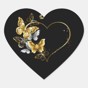 Heart with Golden Butterflies Sticker