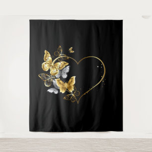 Heart with Golden Butterflies Tapestry