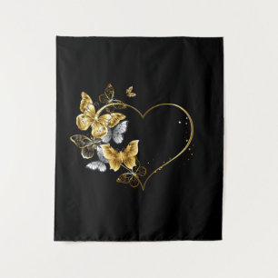 Heart with Golden Butterflies Tapestry