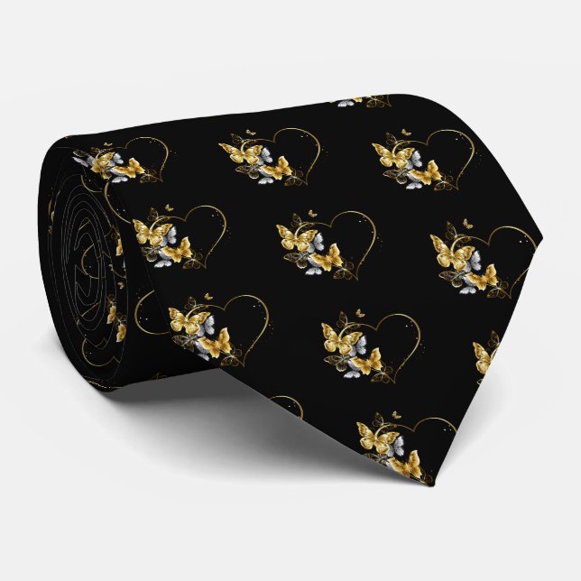 Heart with Golden Butterflies Tie (Rolled)