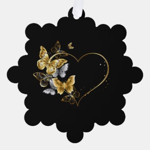 Heart with Golden Butterflies Tree Decoration Card