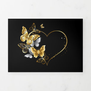 Heart with Golden Butterflies Tri-Fold Card