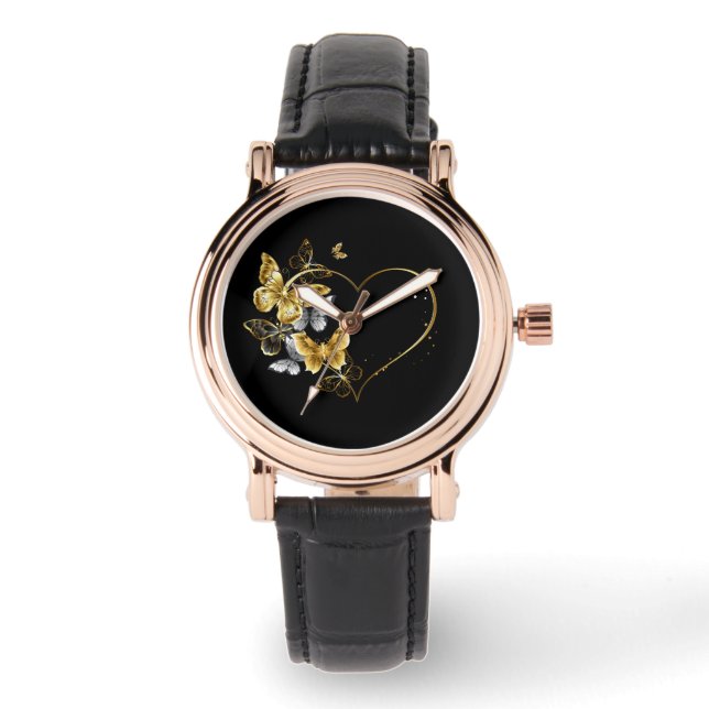 Heart with Golden Butterflies Watch (Front)