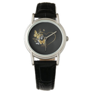 Heart with Golden Butterflies Watch