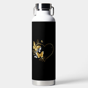Heart with Golden Butterflies Water Bottle