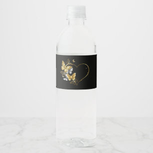 Heart with Golden Butterflies Water Bottle Label