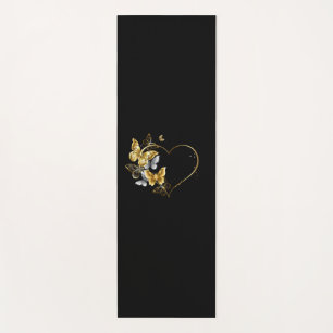 Heart with Golden Butterflies Yoga Mat