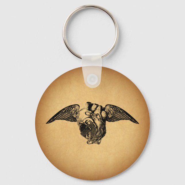 Heart with Locks and Wings Key Ring (Front)
