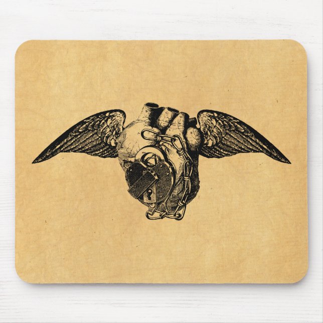 Heart with Locks and Wings Mouse Pad (Front)