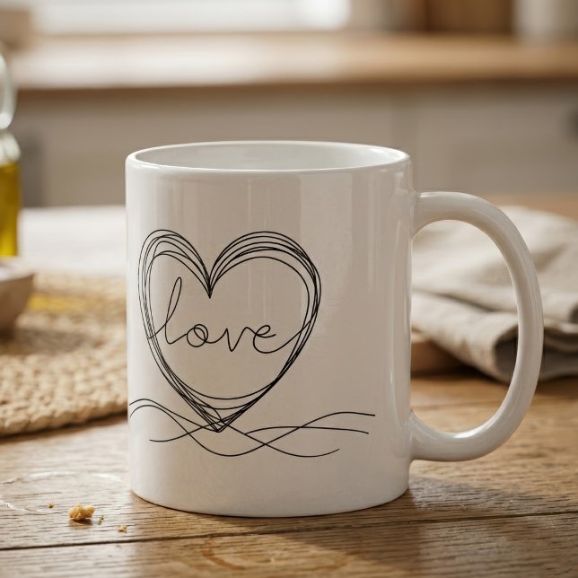Heart with Love Continuous Line Art Design Coffee Mug (Heart with Love Continuous Line Art Design. Coffee Mug)