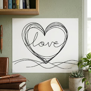 Heart with Love Continuous Line Art Design Poster