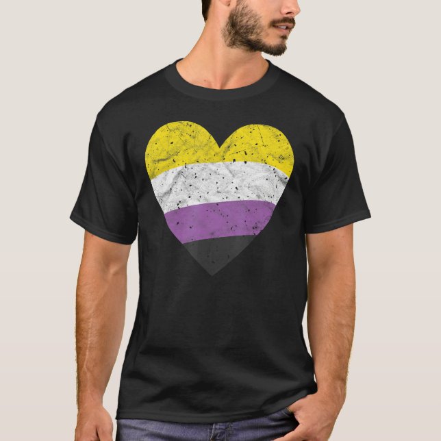 Heart with Non Binary Flag   Nonbinary Pride Month T-Shirt (Front)