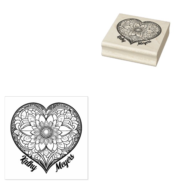 Heart with Ornaments Rubber Stamp (Stamped)