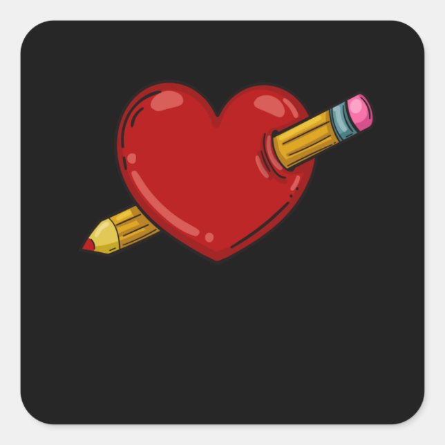 Heart With Pencil Love To Draw Drawing Artist Square Sticker (Front)