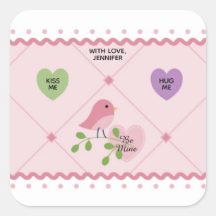 Heart with Pink Bird Valentine Square Sticker