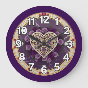 Heart with Purple Large Clock
