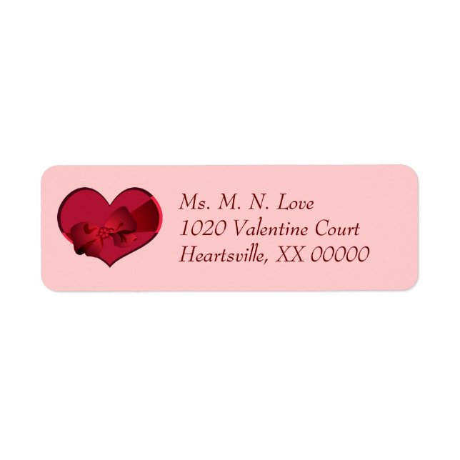 Heart with Red Bow Valentine Return Address Label (Front)
