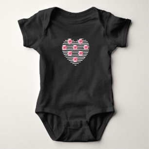 Heart with Romantic Pink Roses on Black Stripes Baby Bodysuit