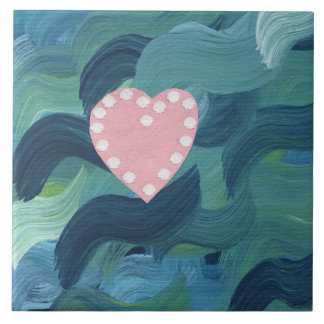 Heart with Seashells and Ocean Waves 2 Ceramic Tile