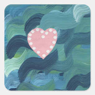 Heart with Seashells and Ocean Waves Square Sticker