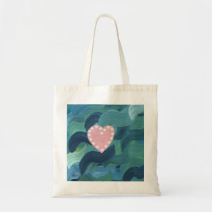 Heart with Seashells and Ocean Waves Tote Bag