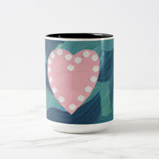 Heart with Seashells and Ocean Waves Two-Tone Coffee Mug