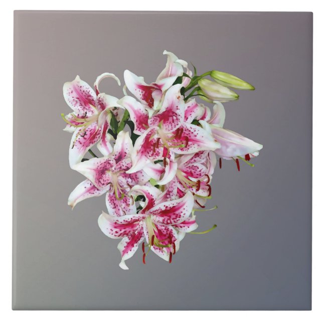 Heart With Stargazer Lilies Ceramic Tile (Front)