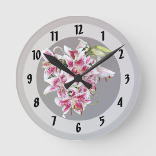 Heart With Stargazer Lilies Round Clock