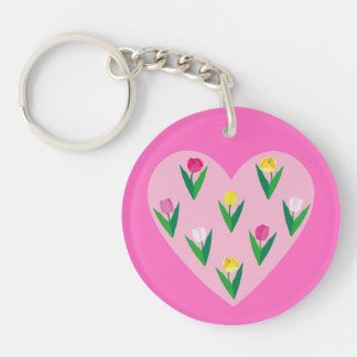 Heart with tulips. key ring