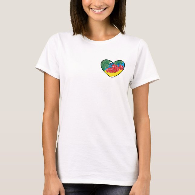 Heart with viburnum and ukrainian flag T-Shirt (Front)
