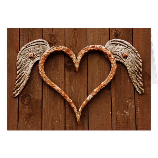 Heart with Wings Against Rustic Wooden Boards (Front Horizontal)