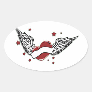 Heart With Wings and Stars Oval Sticker