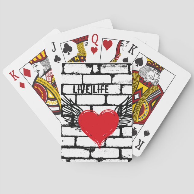 Heart with wings /brick wall,  playing cards (Back)