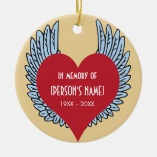 Heart with Wings In Memory Of Ceramic Ornament