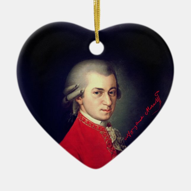 ♥ Heart Wolfgang Amadeus Mozart with signature ♥ Ceramic Ornament (Front)