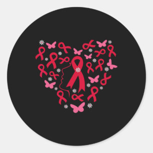 Heart Woman Support Blood Cancer Warrior Red Ribbo Classic Round Sticker