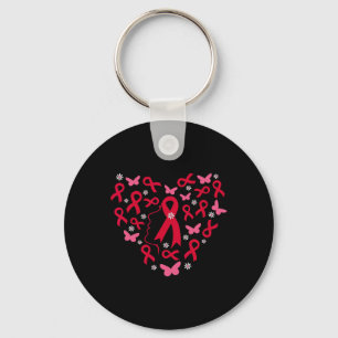 Heart Woman Support Blood Cancer Warrior Red Ribbo Key Ring