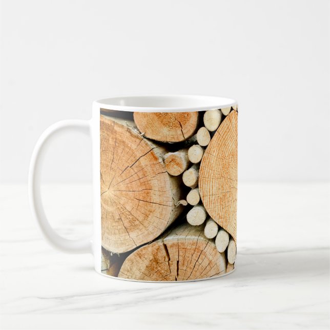 Heart wood logs bole firewood coffee mug (Left)