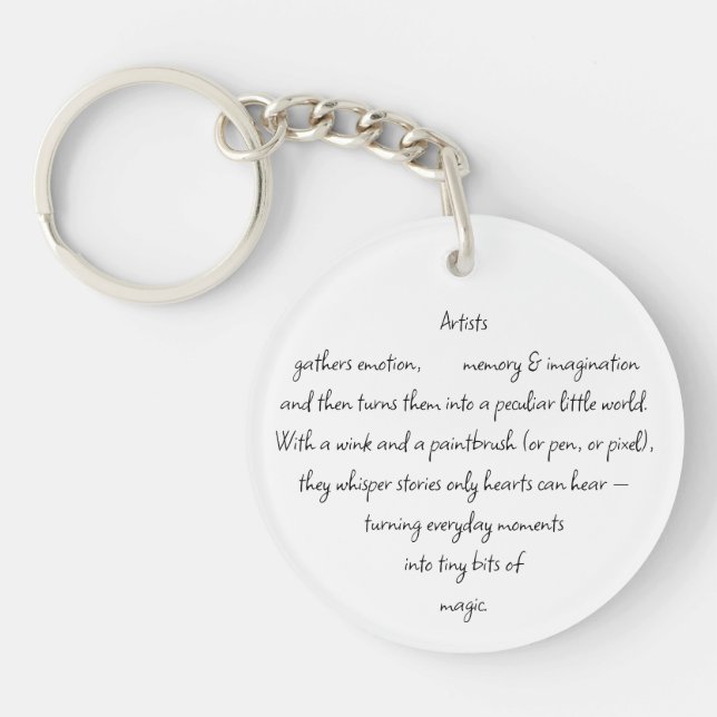 Heart Words Explaining and Artist Whimsical Art Key Ring (Front)