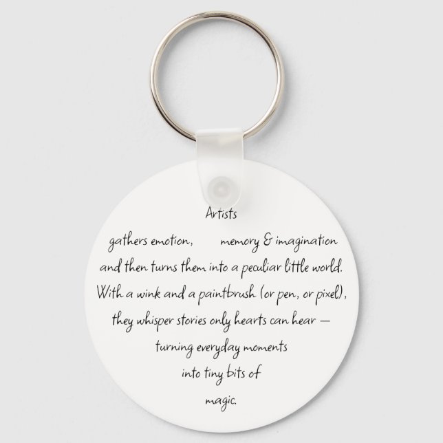 Heart Words Explaining and Artist Whimsical Art Key Ring (Front)