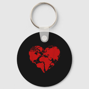 Heart World Map Peace Kindness Lover Key Ring