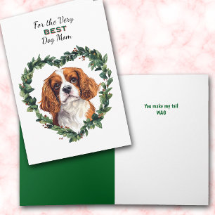 Heart Wreath Cavalier King Charles Spaniel Mom Holiday Card