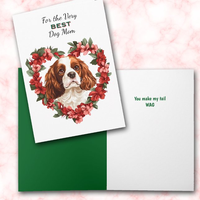 Heart Wreath Cocker Spaniel Dog Wag My Tail Mom Holiday Card (Creator Uploaded)