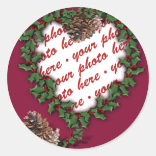 Heart Wreath Photo Frame Classic Round Sticker