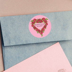 Heart Wreath Red Roses Classic Round Sticker