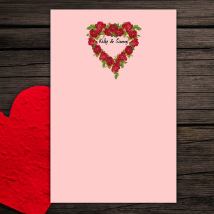 Heart Wreath Red Roses Stationery