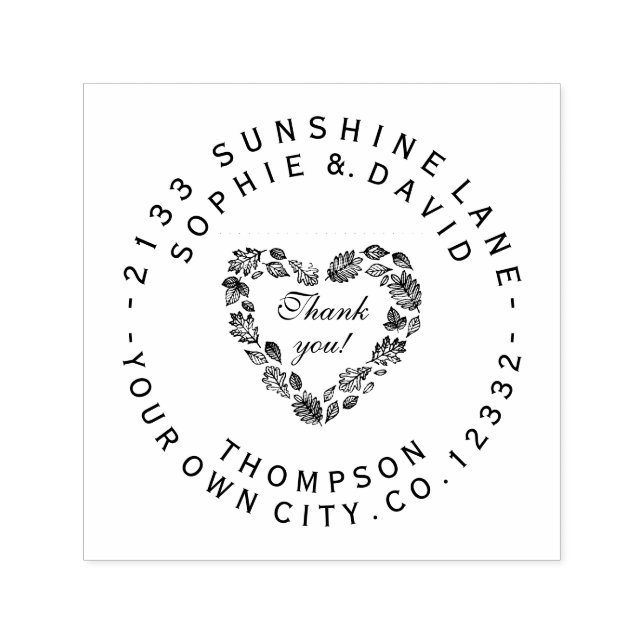 Heart Wreath Thank You Circular Wedding Monogram Self-inking Stamp (Design)