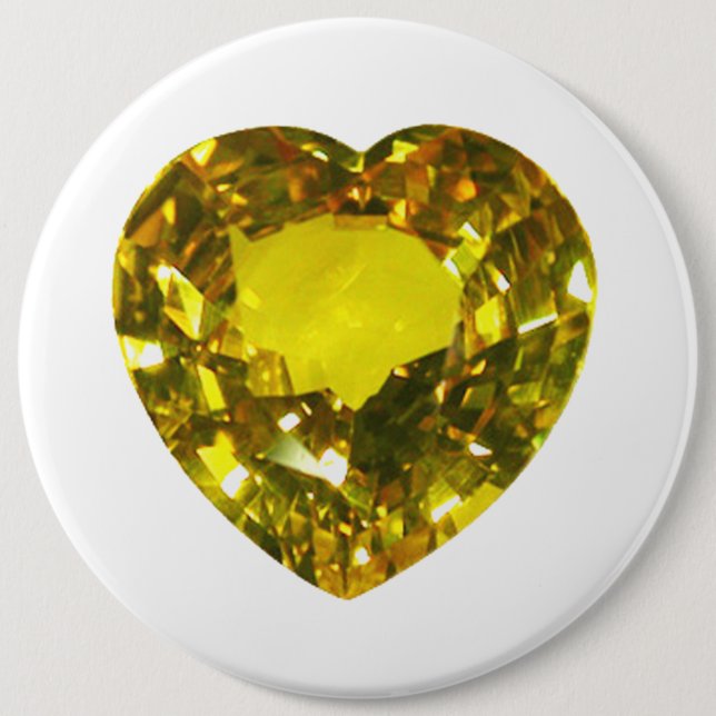 Heart Yellow Gemstone 6 Cm Round Badge (Front)
