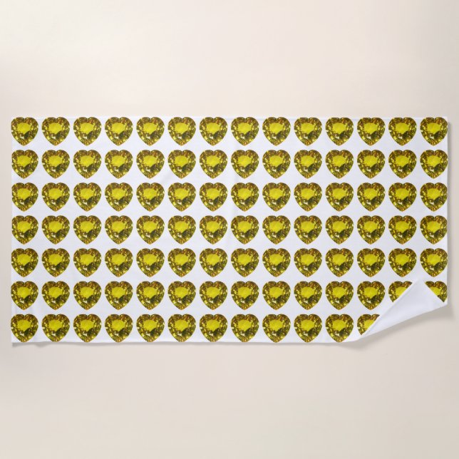 Heart Yellow Gemstone Beach Towel (Front)